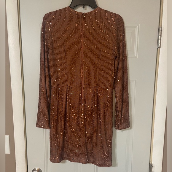 TOCCIN X RTR Sequin Faux Wrap Brown Mini Dress Cocktail Formal Event Size 2 - Picture 9 of 12